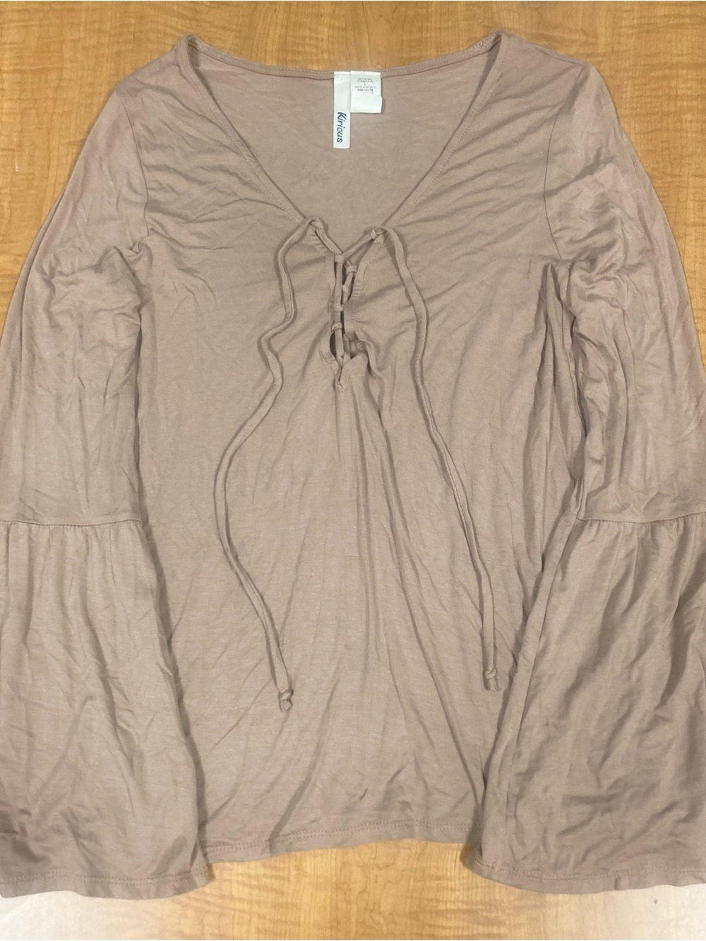 Two Soft Lace-Up V-Neck Long Sleeve Tops in Black & Tan/Nude Colors
